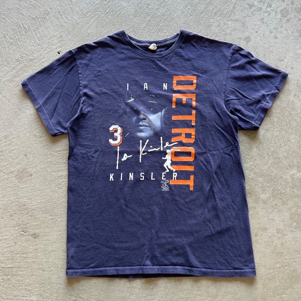 Vintage Detroit Tigers Shirt Size Medium Navy Blue Ian Kinsler MLB Baseball